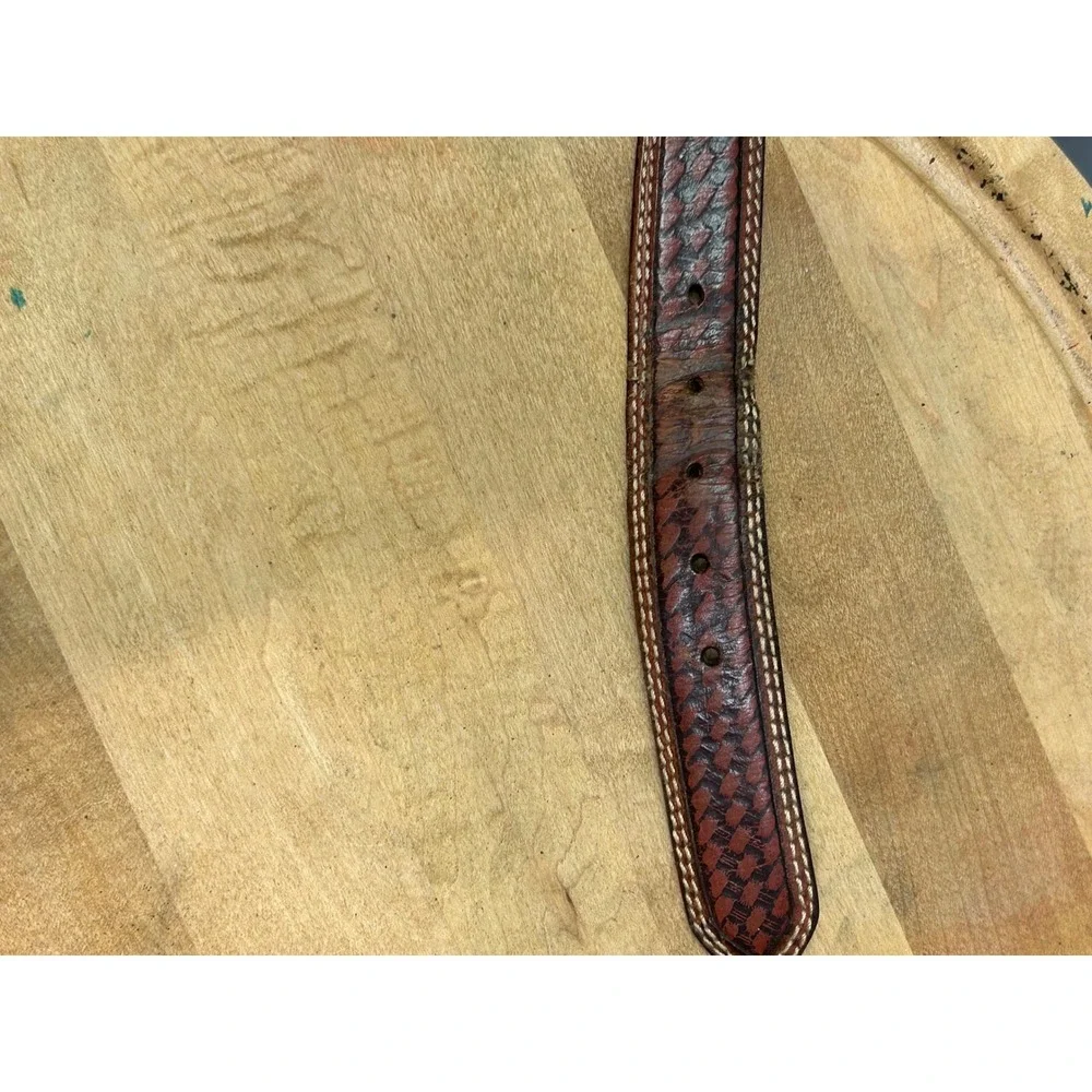 FLG Belt Mens 40 Brown Basketweave Leather Texas Star Concho Western Rodeo